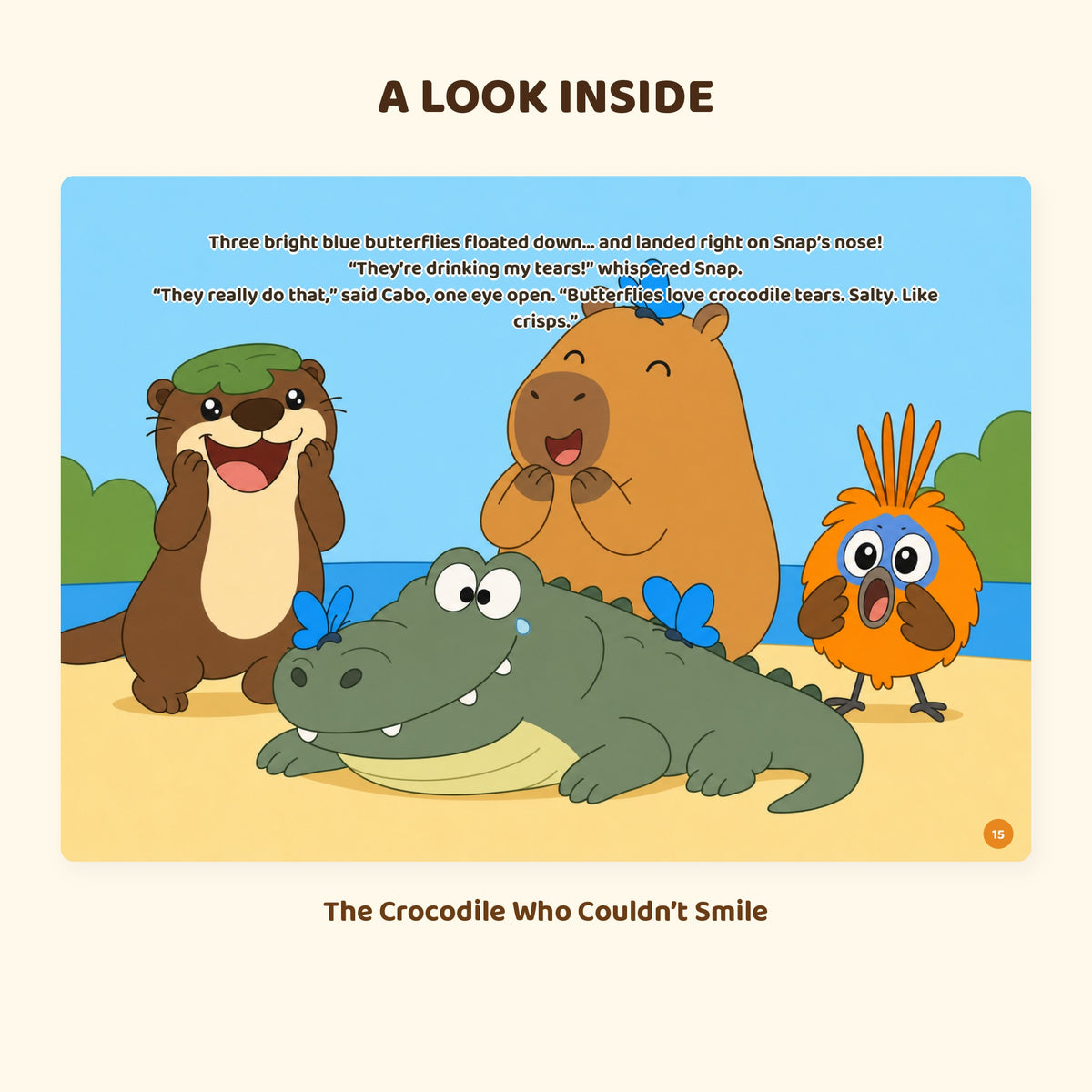 Another page inside The Crocodile Who Couldn't Smile